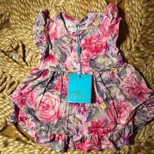 Never worn* Posh Peanut Pink and Purple Floral Romper with tags